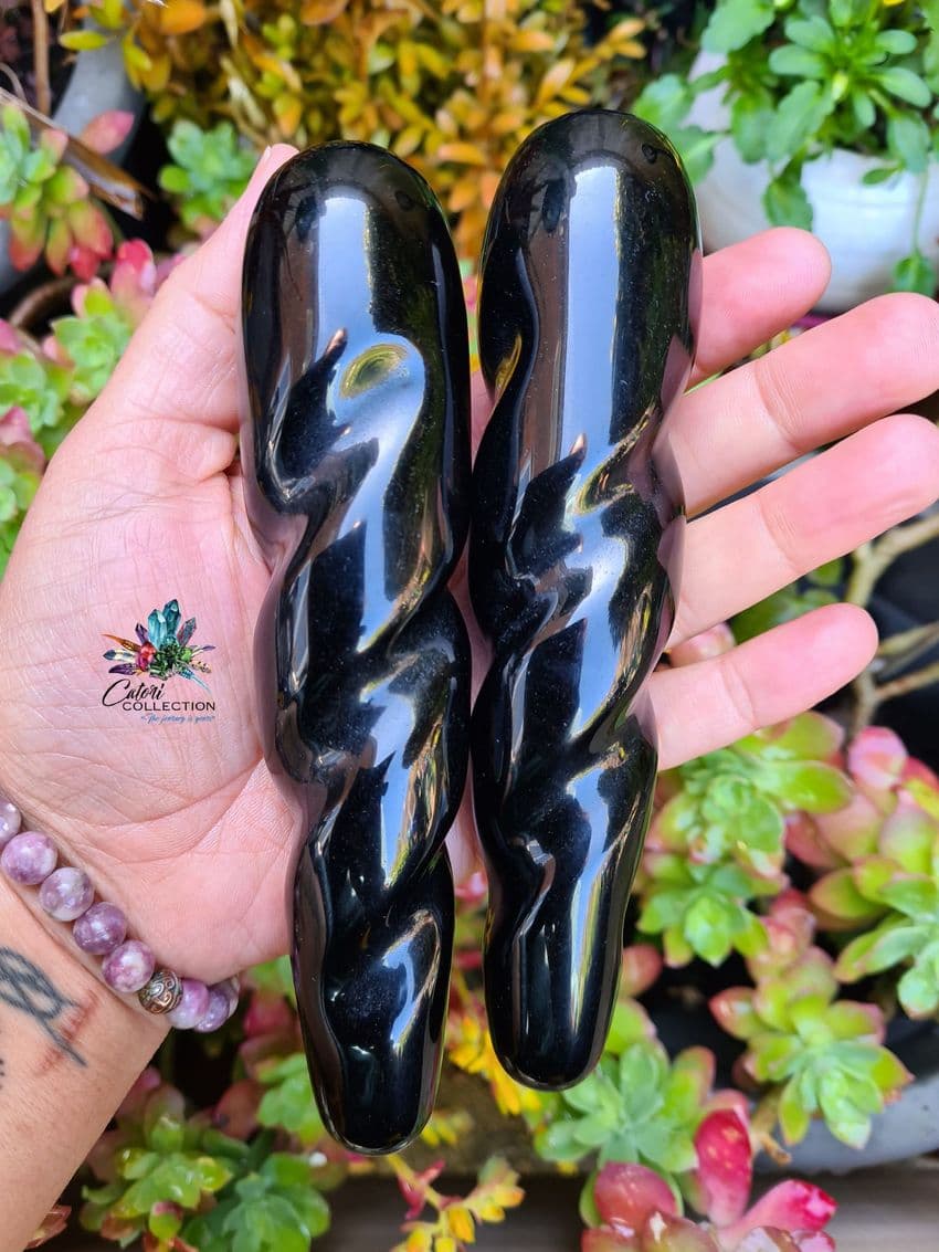 Black Obsidian Spiral Twist Yoni Wand