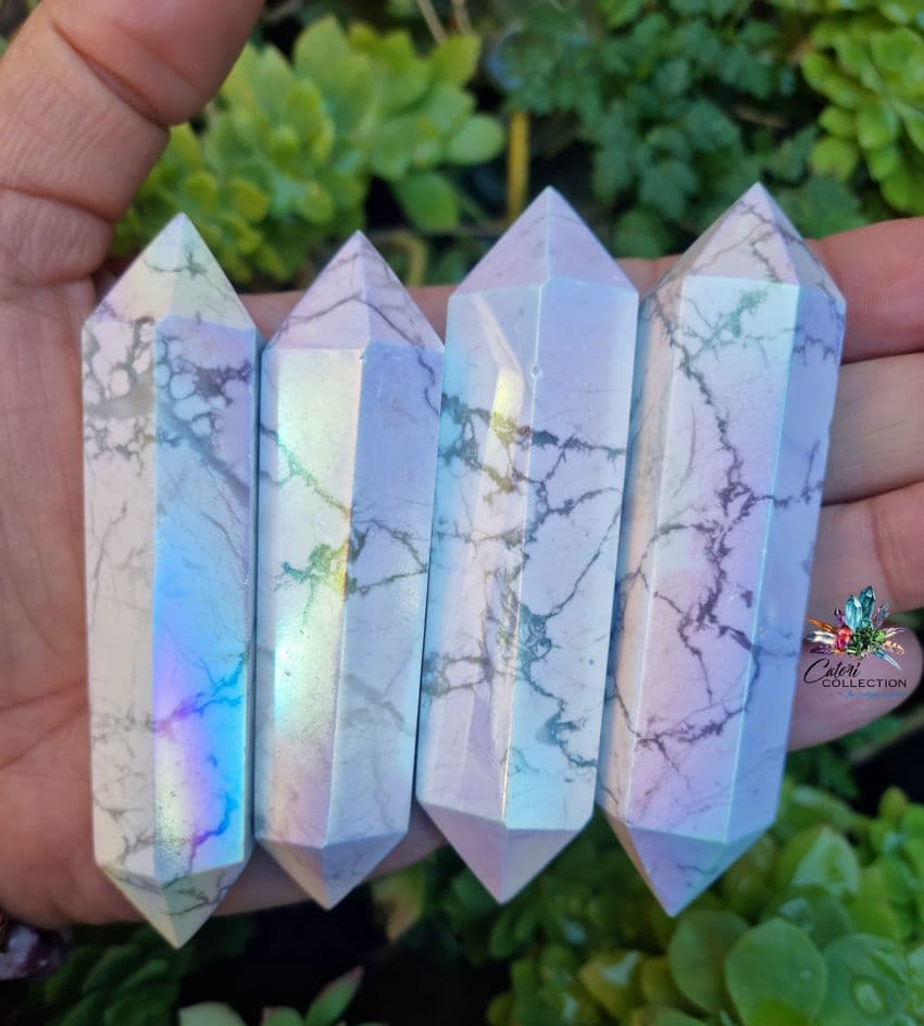 Double Terminated Aura Howlite Points