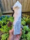 Large Moss Agate Tower with Druzy (8.5 inches tall)