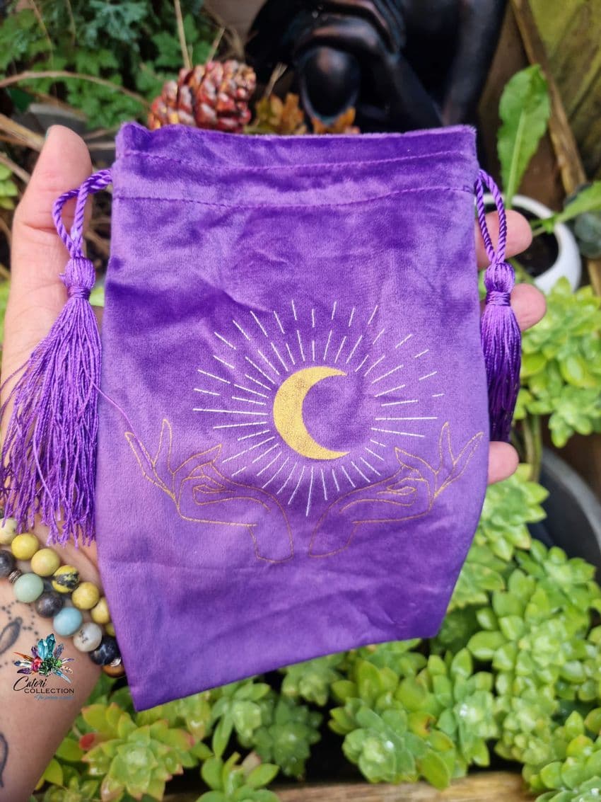 Purple Tarot Hands Drawstring Pouch