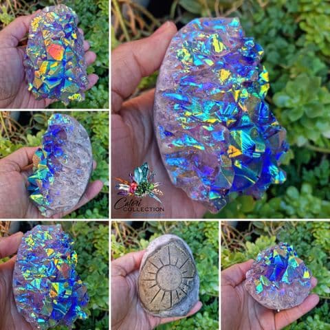 Rainbow Aura Clear Quartz Cluster (605 grams)