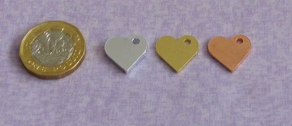 15mm heart stamping blank - charm size - laser cut - in copper,brass and aluminium