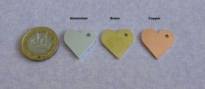 20mm heart with hole pre cut - laser cut - aluminium, brass and copper