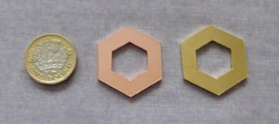 Chunky 32mm hexagon washer metal stamping/engraving blank - 2mm brass or copper - laser cut