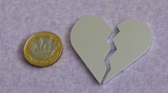 Heart broken/split metal stamping blank - 2mm - laser cut
