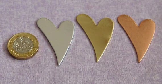 Heart wonky x  large metal stamping blank - die cut - aluminium, copper and brass