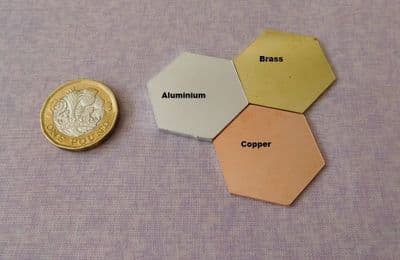 Hexagon 32mm metal stamping/engraving blank - laser cut - aluminium, brass or copper