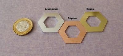 Hexagon washer metal stamping/engraving blank - laser cut - aluminium, brass and copper