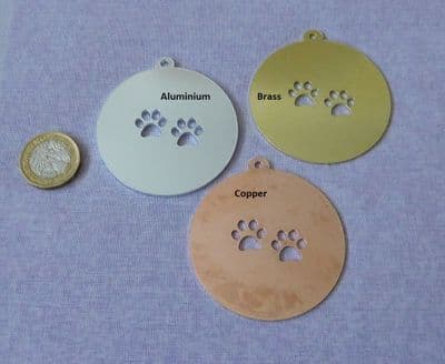Paw print bauble disc cut out stamping blank - 2mm aluminium and 1.2mm copper/brass
