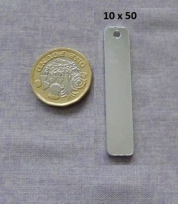 REDUCED - 10 x 50mm rectangle with hole metal stamping/engraving blank - 2mm alu - laser cut