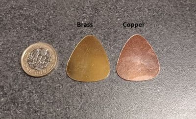 REDUCED - Guitar pick metal stamping blank -  brass and copper - laser cut
