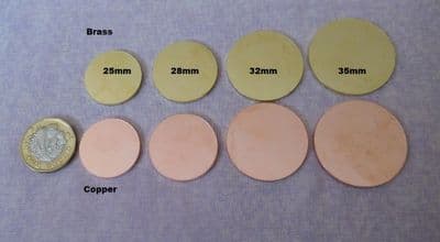 Solid brass or copper 2mm thick coin/round blank- stamping, engraving,laser blanks