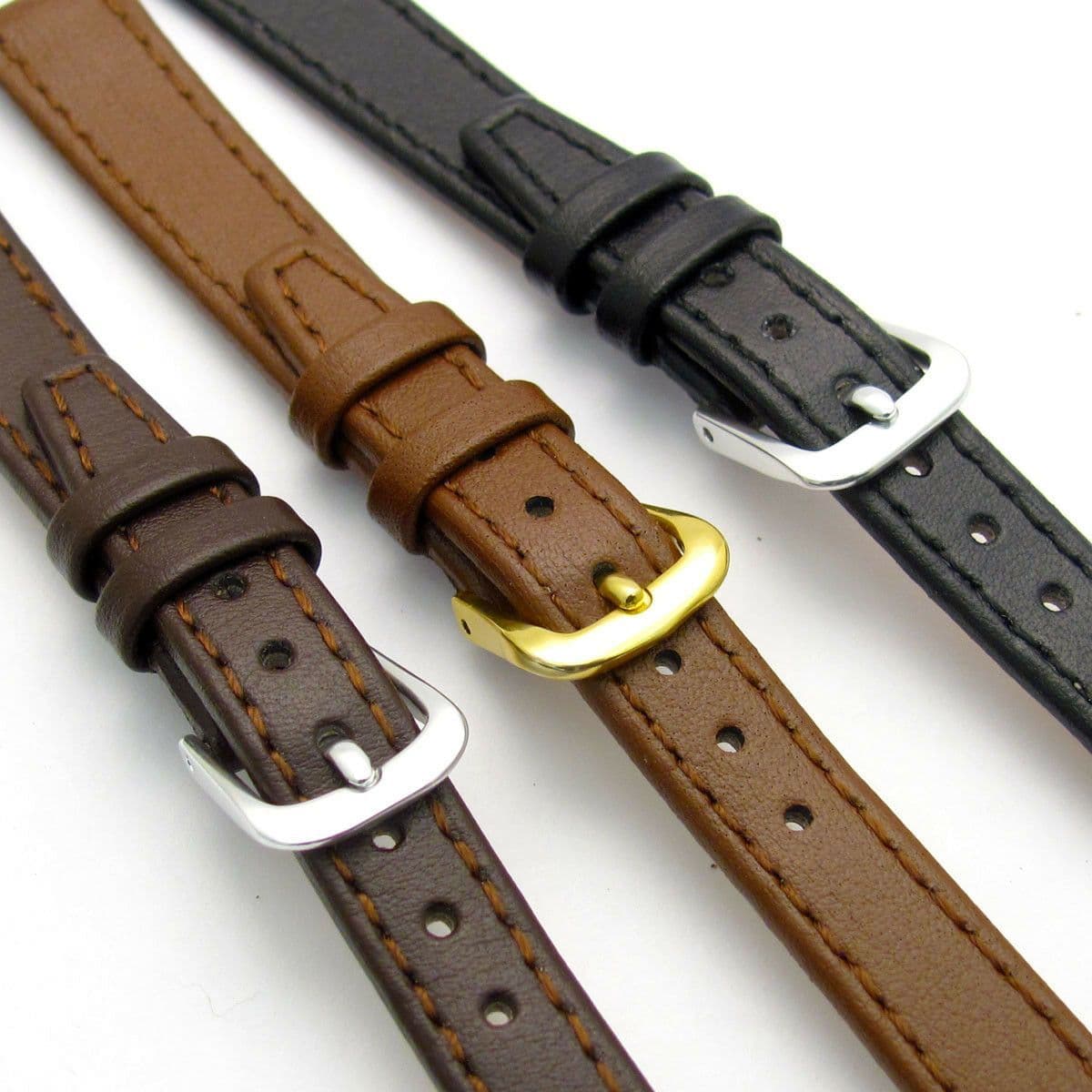Fine Stitched Calf Leather Watch Strap Band 8-14mm Black Brown or