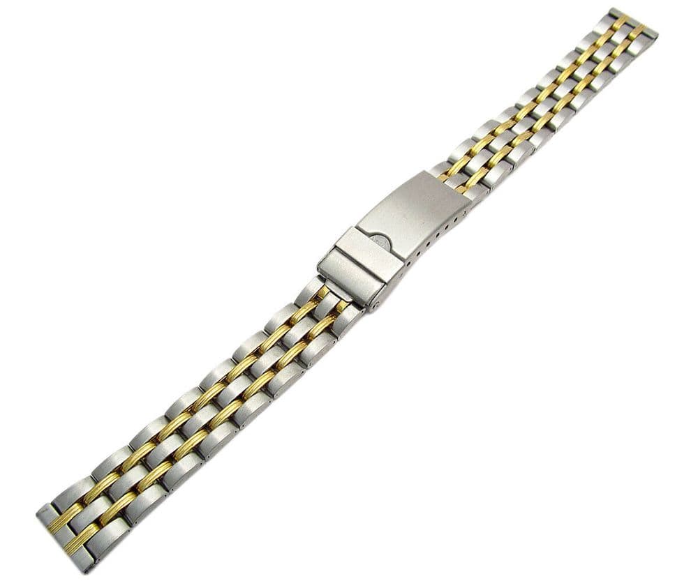 Ladies 2Tone Stainless Steel Watch Bracelet Folding Clasp 14mm W004