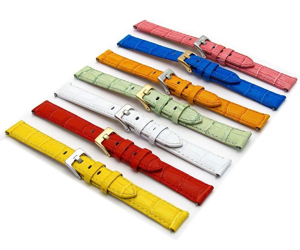 Ladies Colourful Leather Watch Strap Crocodile Grain 12mm 14mm C051