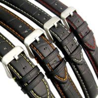 Padded Alligator Grain Leather Watch Strap Band Coloured Contrast Stitching C027