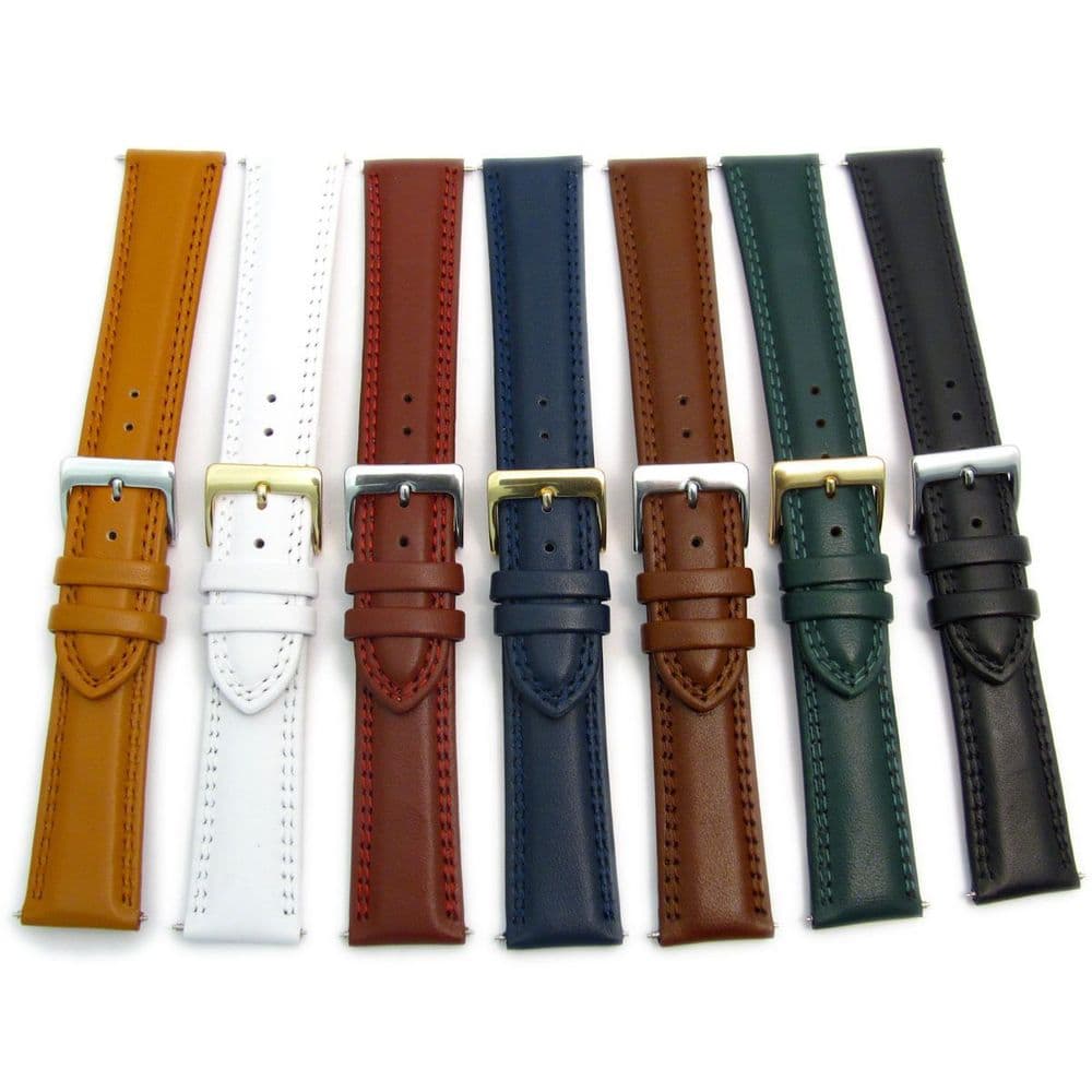 Padded Double Stitched Leather Watch Strap Band 18mm 20mm 22mm 7 Colours C021