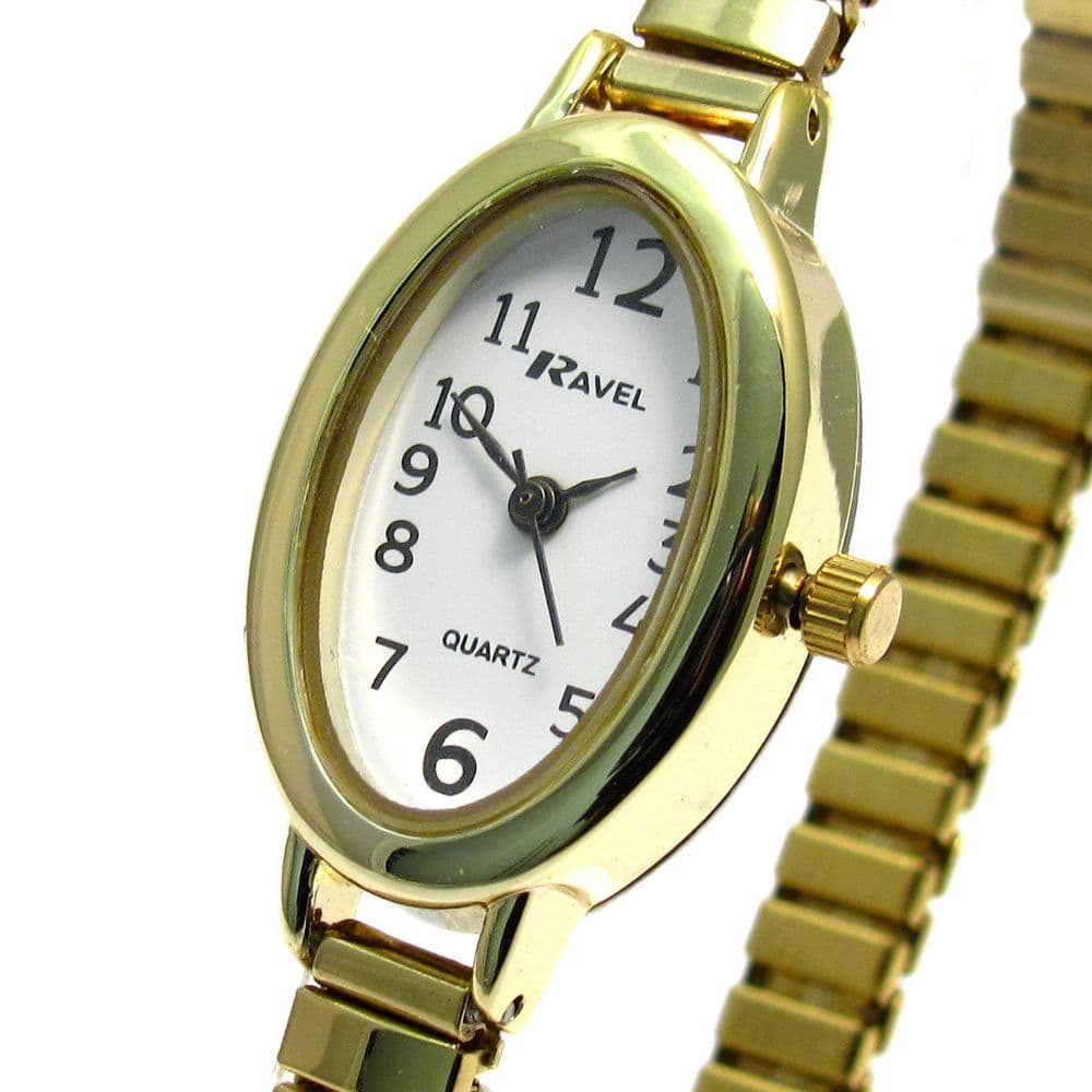 Ravel Ladies Easy Read Oval Quartz Watch Expanding Bracelet Gold 01