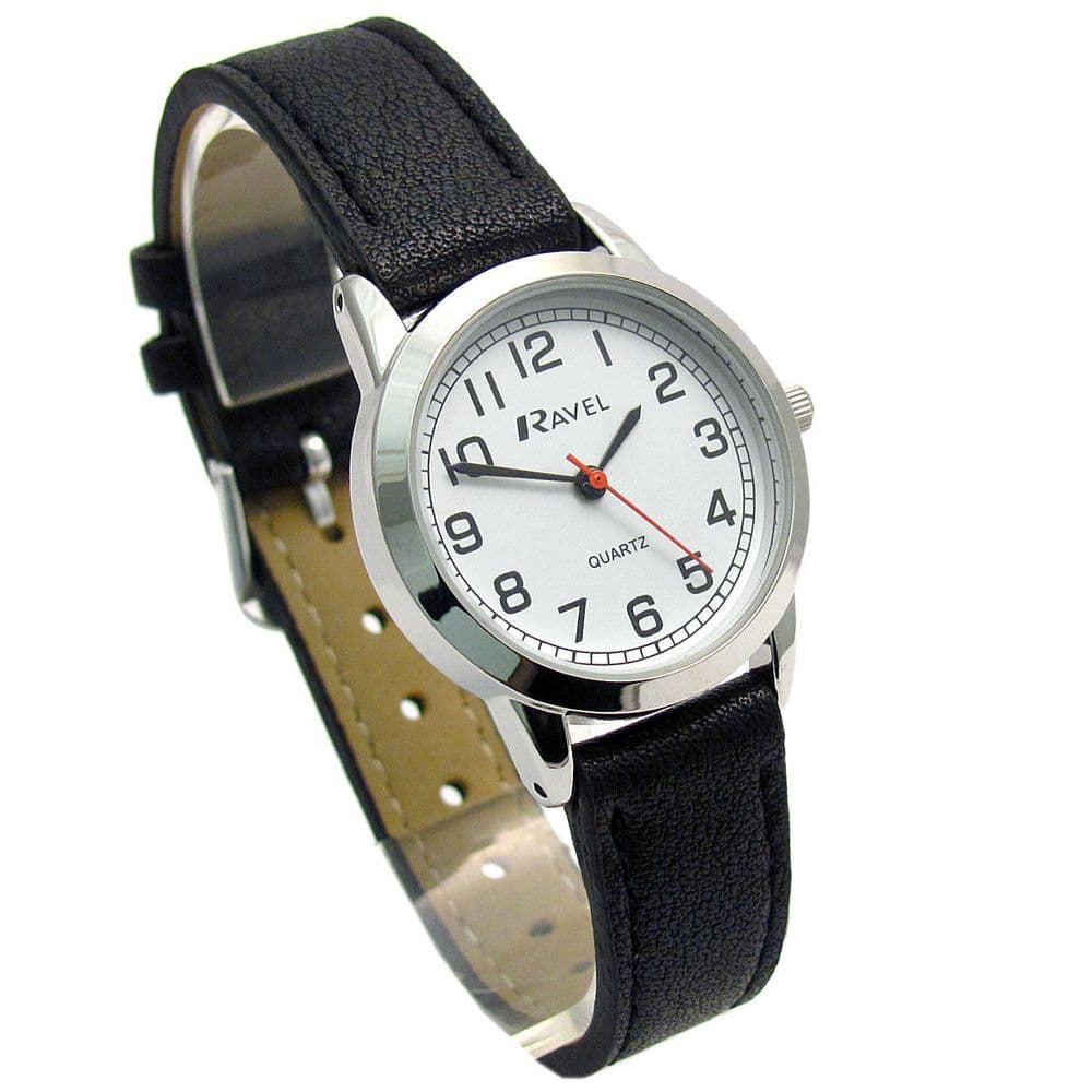 Ravel Ladies Easy Read Quartz Watch Black Strap White Face R0132 11 2