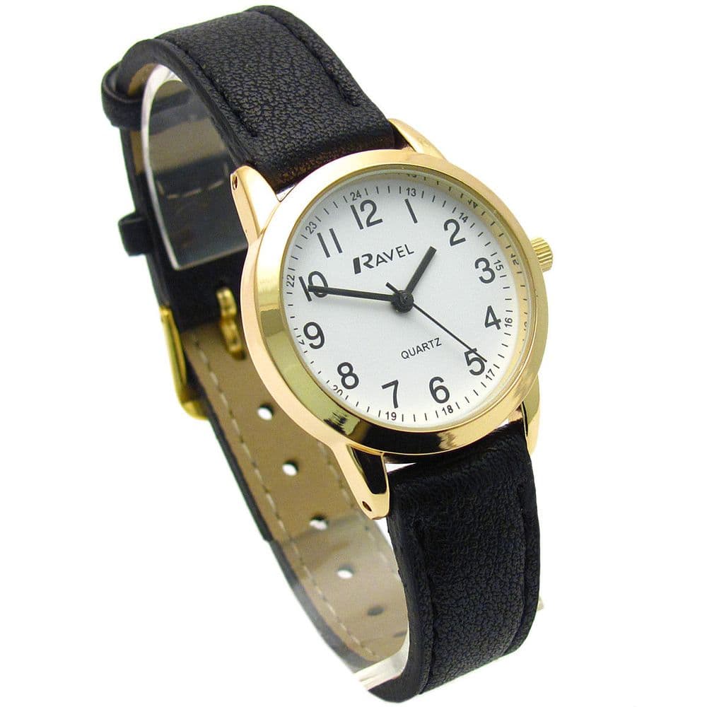 Ravel Ladies Easy Read Quartz Watch Black Strap White Face R0132 22 2