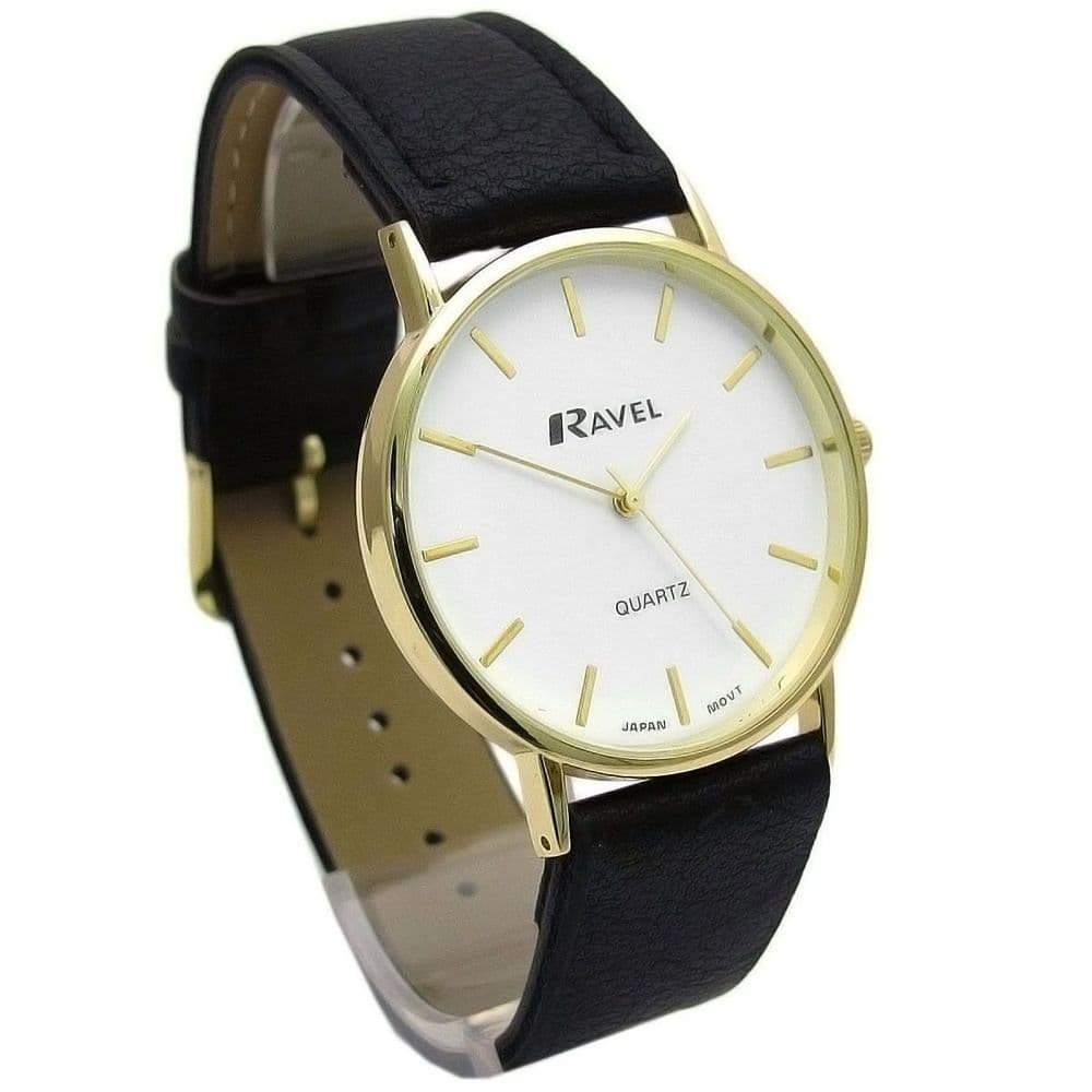 Ravel Mens Classic Quartz Watch Black Band White Face R0129 01 1