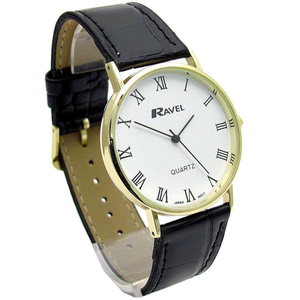 Ravel Mens Classic Quartz Watch Black Strap White Face IXII R0129 11 1