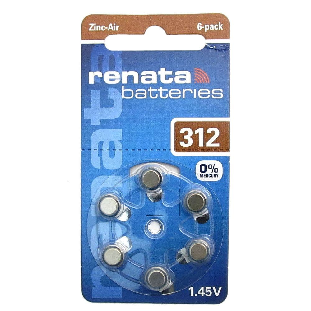 RENATA ZincAir Hearing Aid Batteries 1 45v Size 312 Brown Pack of 6 x1