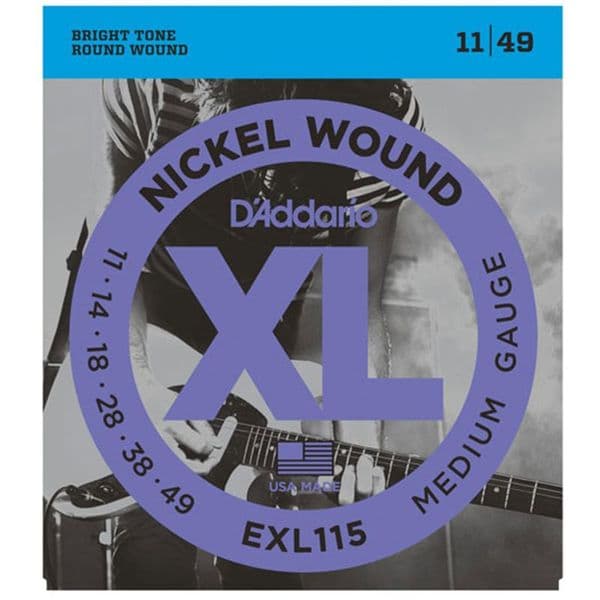 D'Addario EXL115 Nickel Wound Electric Guitar Strings, Medium/Blues-Jazz Rock, 11-49