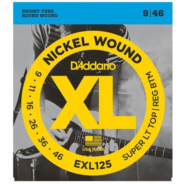D'Addario EXL125 Nickel Wound Electric Guitar Strings, Super Light Top/ Regular Bottom, 9-46