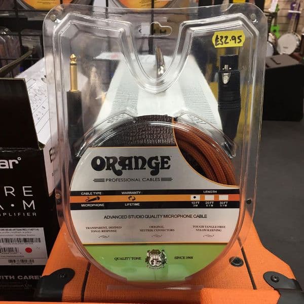 Orange Advanced Studio Quality Jack to Microphone Cable 10ft, Straight End, Orange