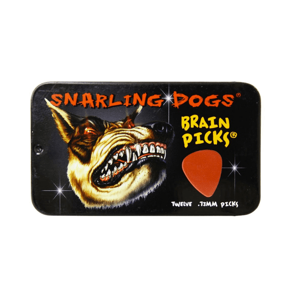 Snarling Dogs Brain Picks Set .73mm Red MEDIUM (12 Plectrums) Supplied in Tin