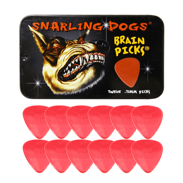 Snarling Dogs Brain Picks Set .73mm Red MEDIUM (12 Plectrums) Supplied in Tin