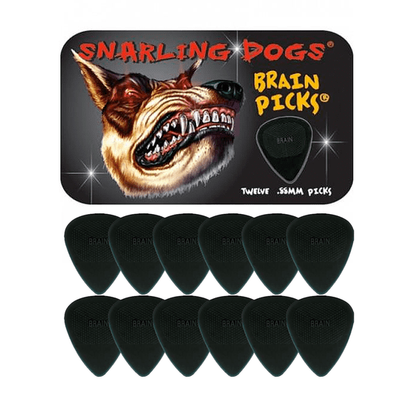Snarling Dogs Brain Picks Set .88mm Black MD/HVY (12 Plectrums) Supplied in Tin