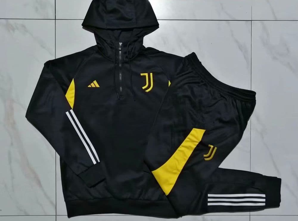 Juventus 23 24 Black with Yellow Tracksuit with Hood Kid Size