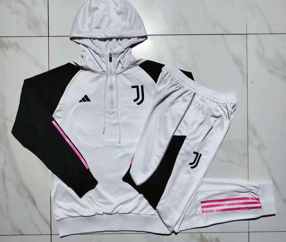 Juventus 23 24 White with Black Sleeve Tracksuit with Hood Kid Size