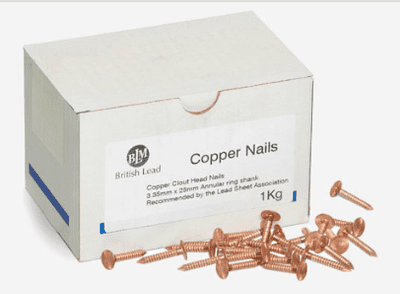 BLM 25mm annular ring shank copper clout nails for lead sheet fixing