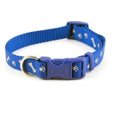 Ancol Paw & Bones Adjustable Reflective Dog Collar - Royal Blue