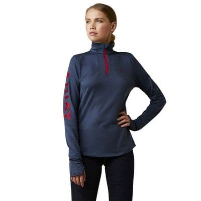 Ariat Ladies Team Gridwork 1/4 Zip Baselayer - Navy