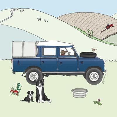 Emma Lawrence Field and Farm Greeting Card - Blue Land Rover