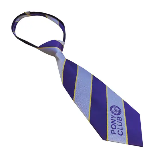 Equetech Pony Club Stripe Ready-Tied Zipper Tie - Blue/Yellow/Purple