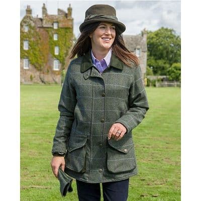Hoggs of Fife Ladies Albany Lambswool Waterproof Shooting Coat - Green - DAMAGED
