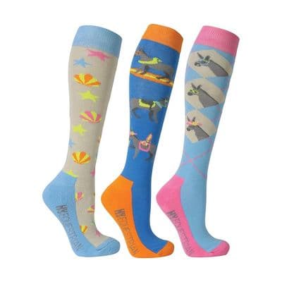 Hy Equestrian Seaside Donkey Socks - Sea Blue/Sunset Orange (Pack of 3)