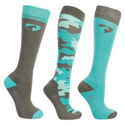 Hy Equestrian Youth DynaForce Socks - Pacific/Grey (Pack of 3)