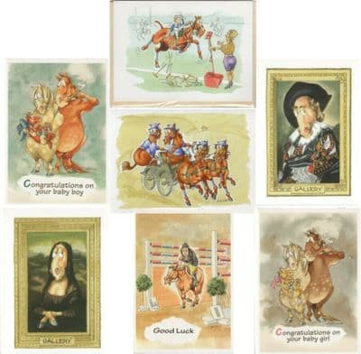 Kates Art Comedy Equine Blank Greeting Cards Pack of Seven