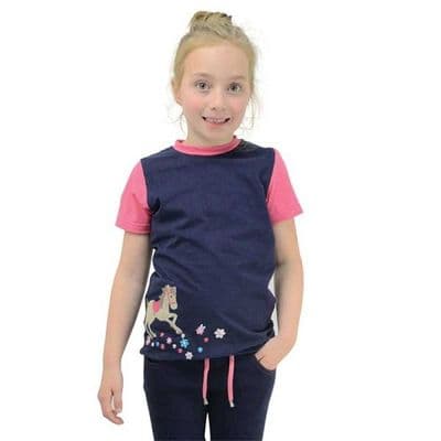 Little Rider Felicity Flower T-Shirt- Navy & Pink