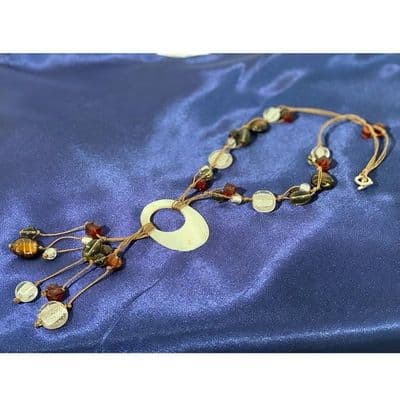 Shell Glass & Bead Pendant - Brown