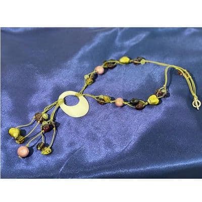 Shell Glass & Bead Pendant - Green