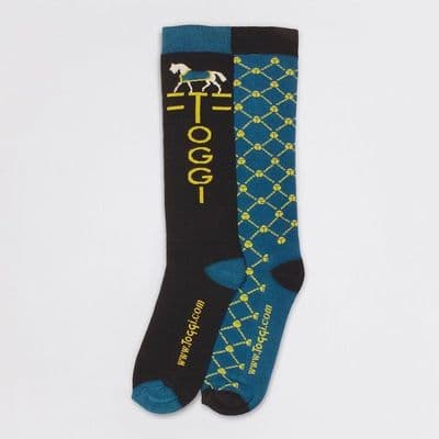 Toggi Eco Horse and Logo Socks - Peacock Blue (Pack of Two)