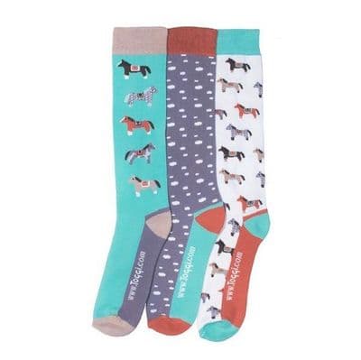 Toggi Pony And Spot Design Socks - Turquoise (Pack of 3)