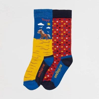 Toggi Regis Childrens Socks - Blue/Red (Pack of Two)
